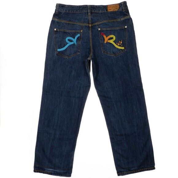 Rocawear Jeans Mens Size 38 Measures 37x32 Dark Blue Embroidered Cotton Denim - Picture 3 of 16
